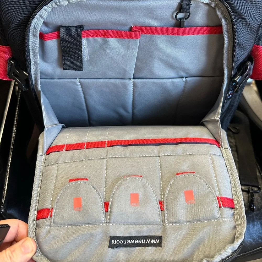 A backpack for a professional photographer. There's space for lenses